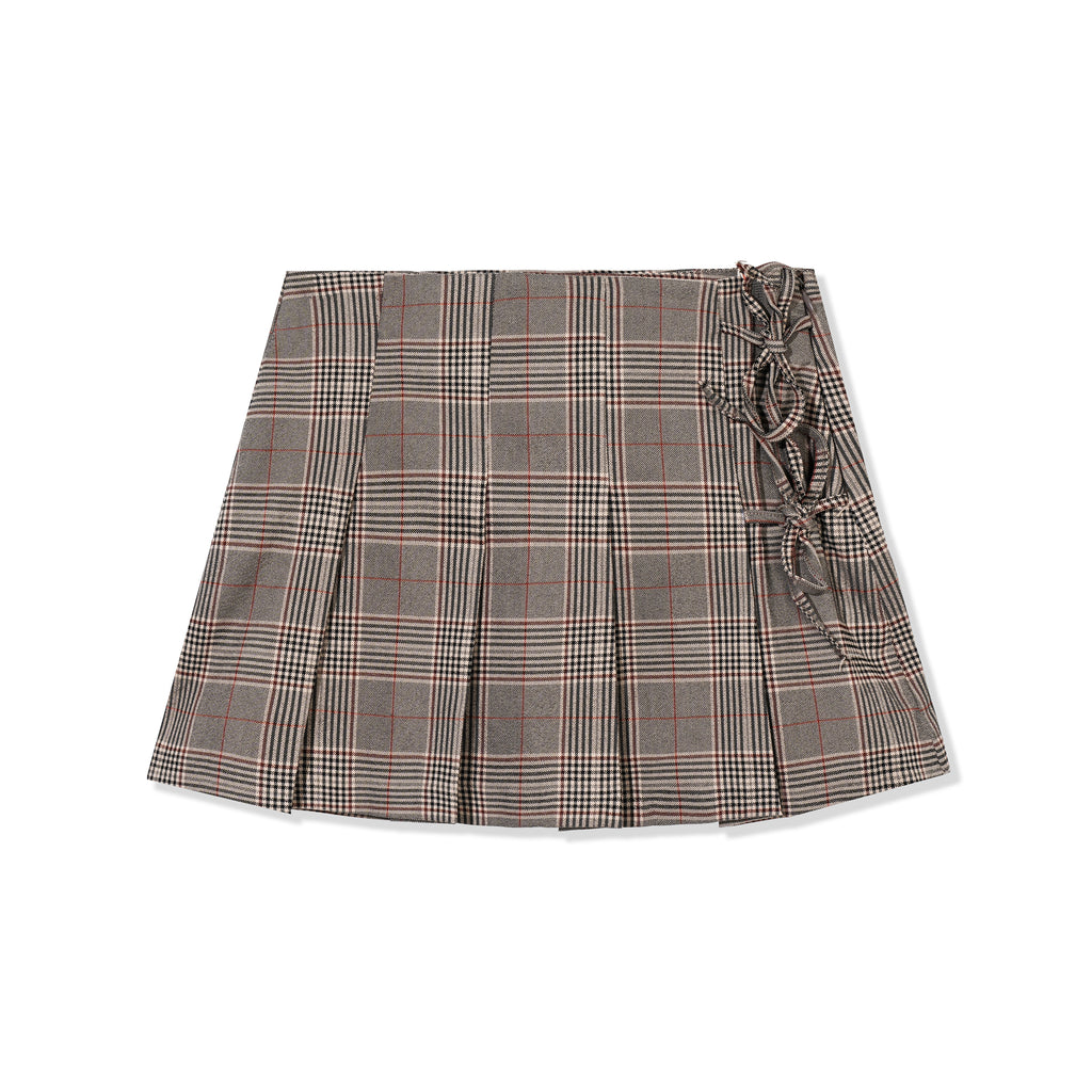 Plaid Pleated Mini Skirt w/ Side Lace-Up