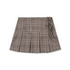 Plaid Pleated Mini Skirt w/ Side Lace-Up