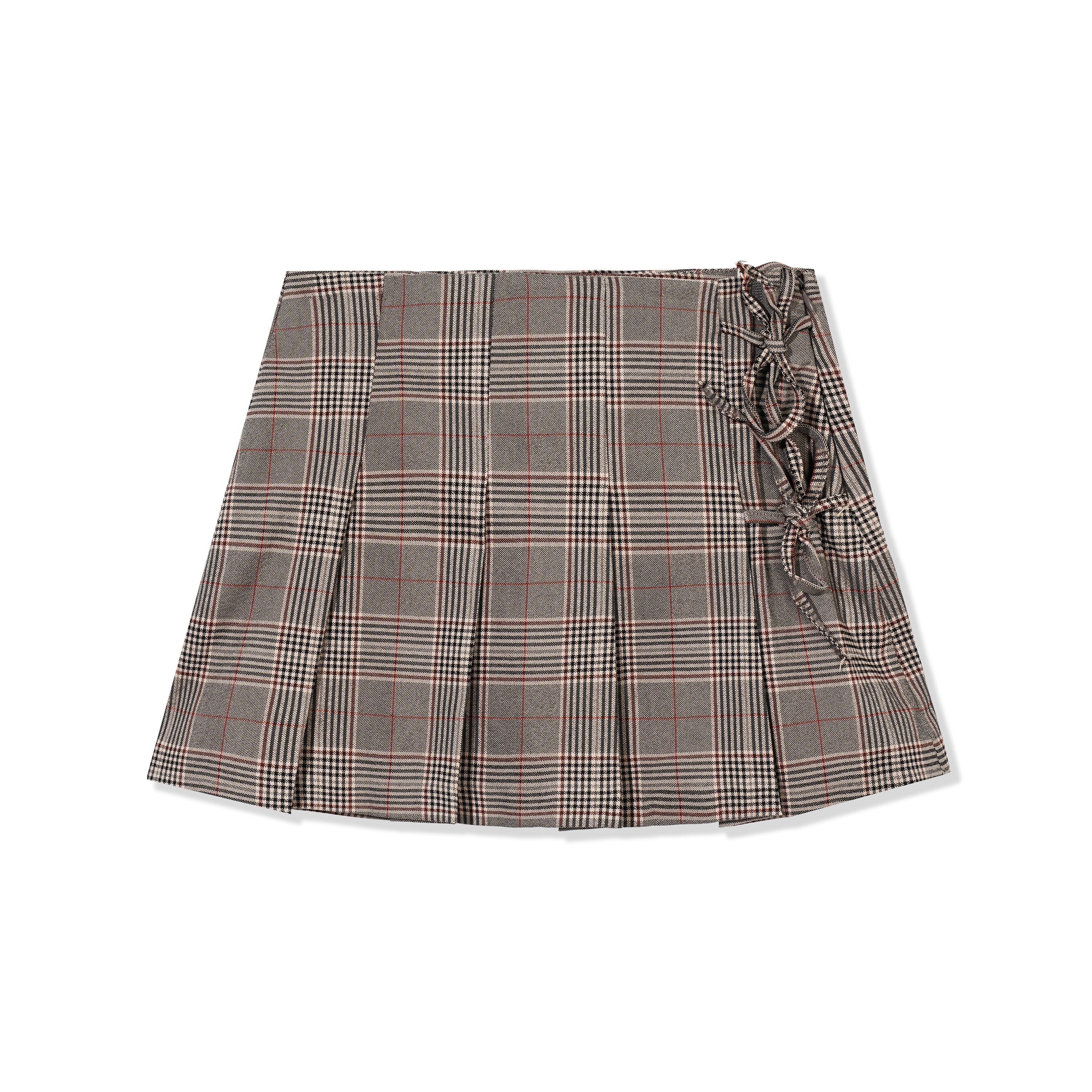 Plaid Pleated Mini Skirt w/ Side Lace-Up