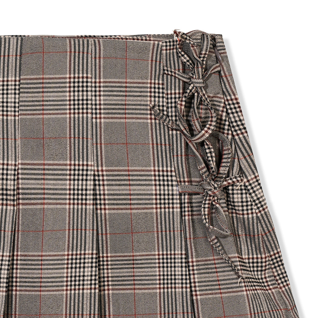 Plaid Pleated Mini Skirt w/ Side Lace-Up