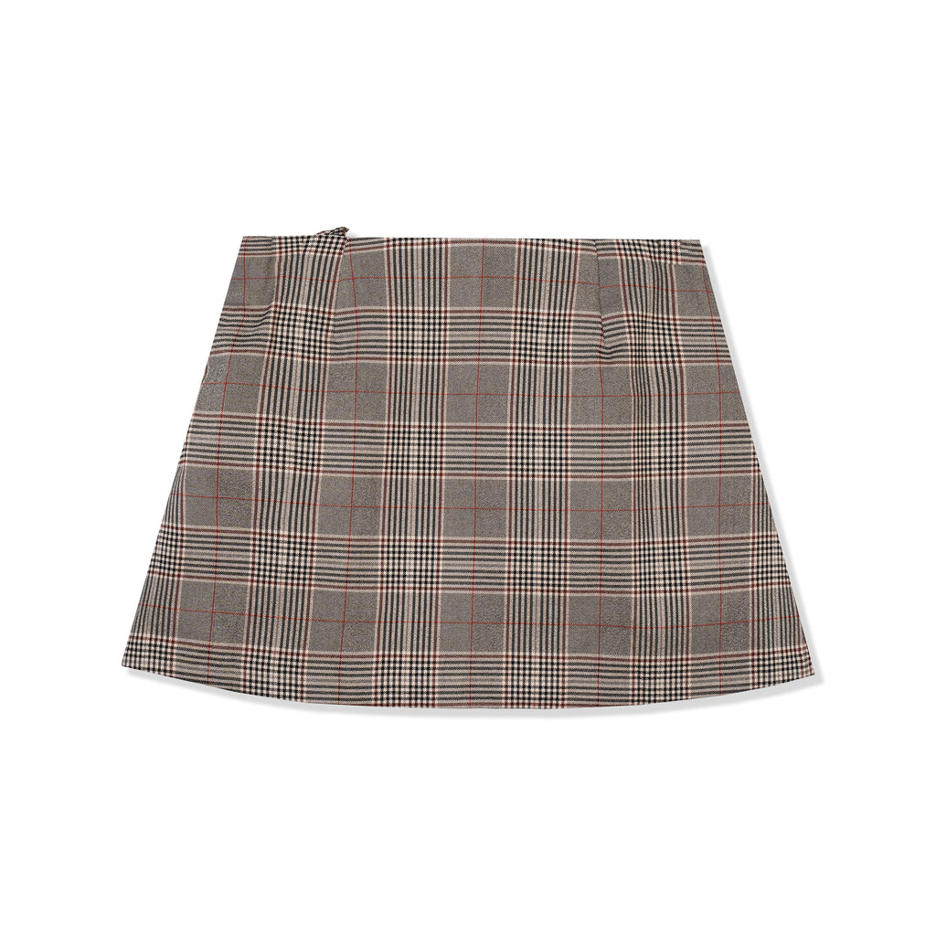 Plaid Pleated Mini Skirt w/ Side Lace-Up