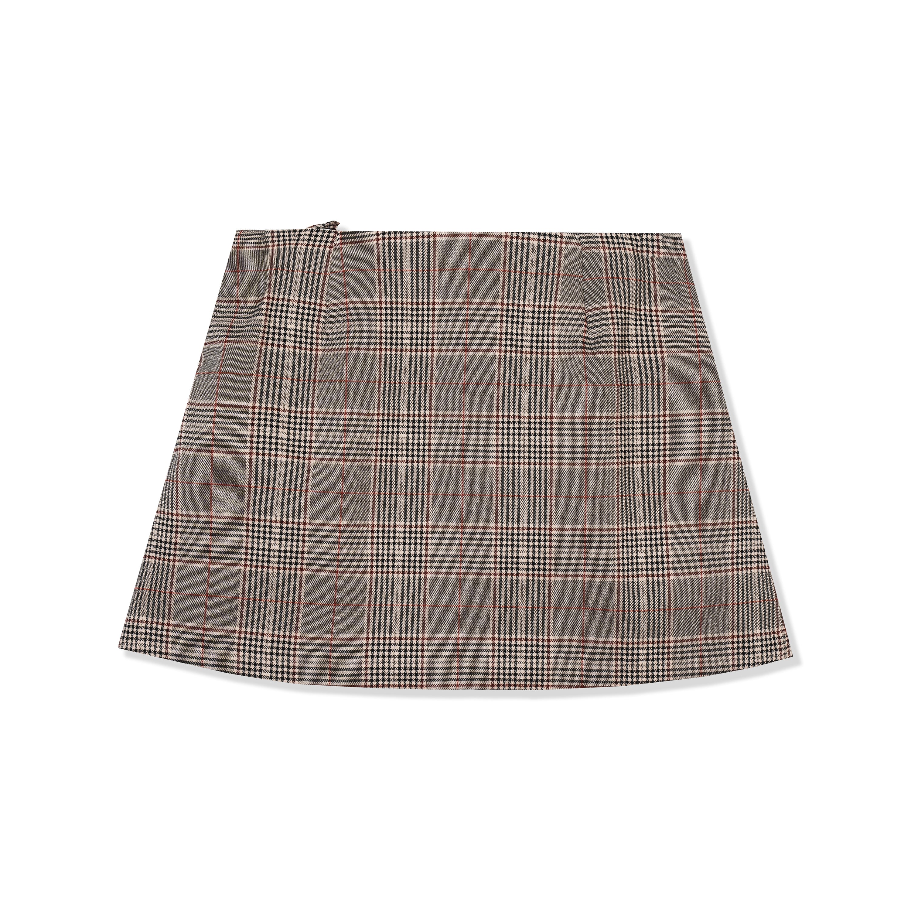 Plaid Pleated Mini Skirt w/ Side Lace-Up