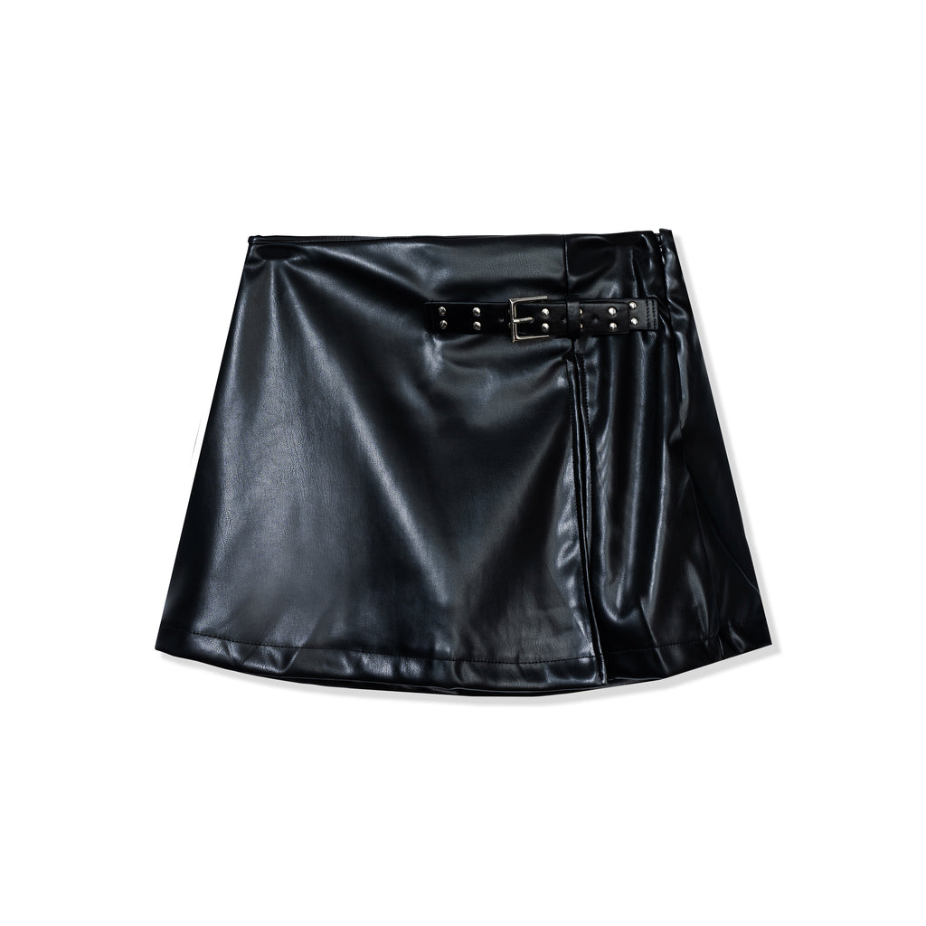 Faux Leather Buckle Mini Skirt