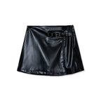 Faux Leather Buckle Mini Skirt