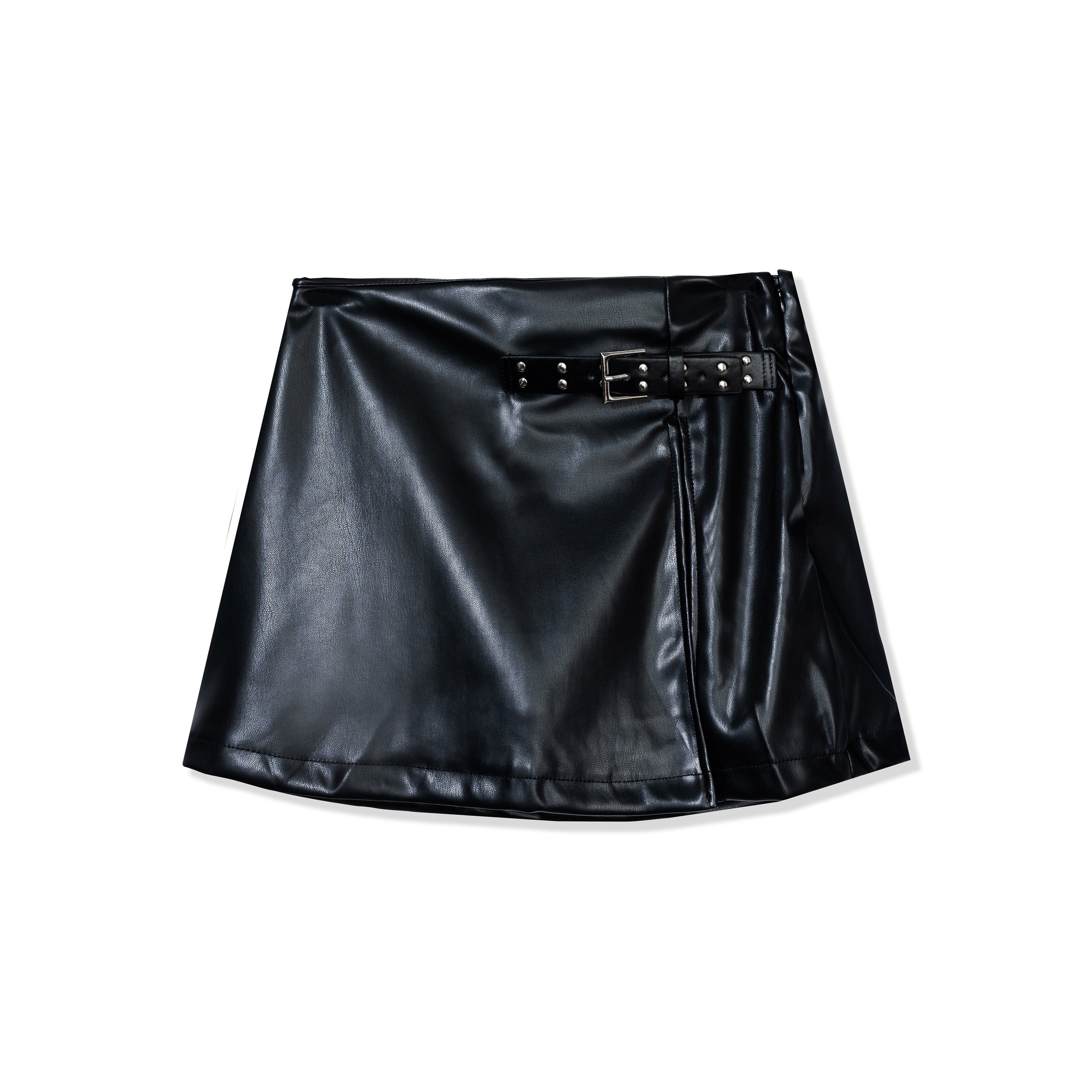 Faux Leather Buckle Mini Skirt
