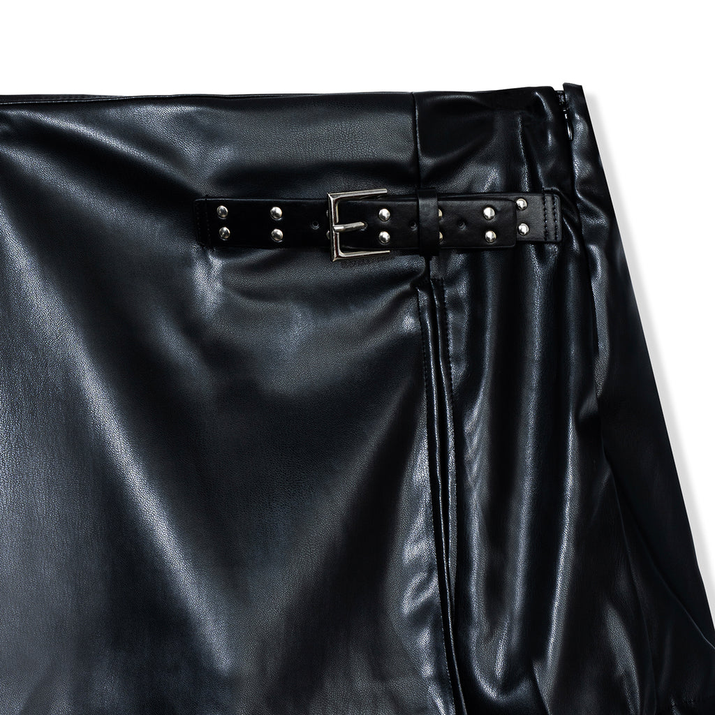 Faux Leather Buckle Mini Skirt