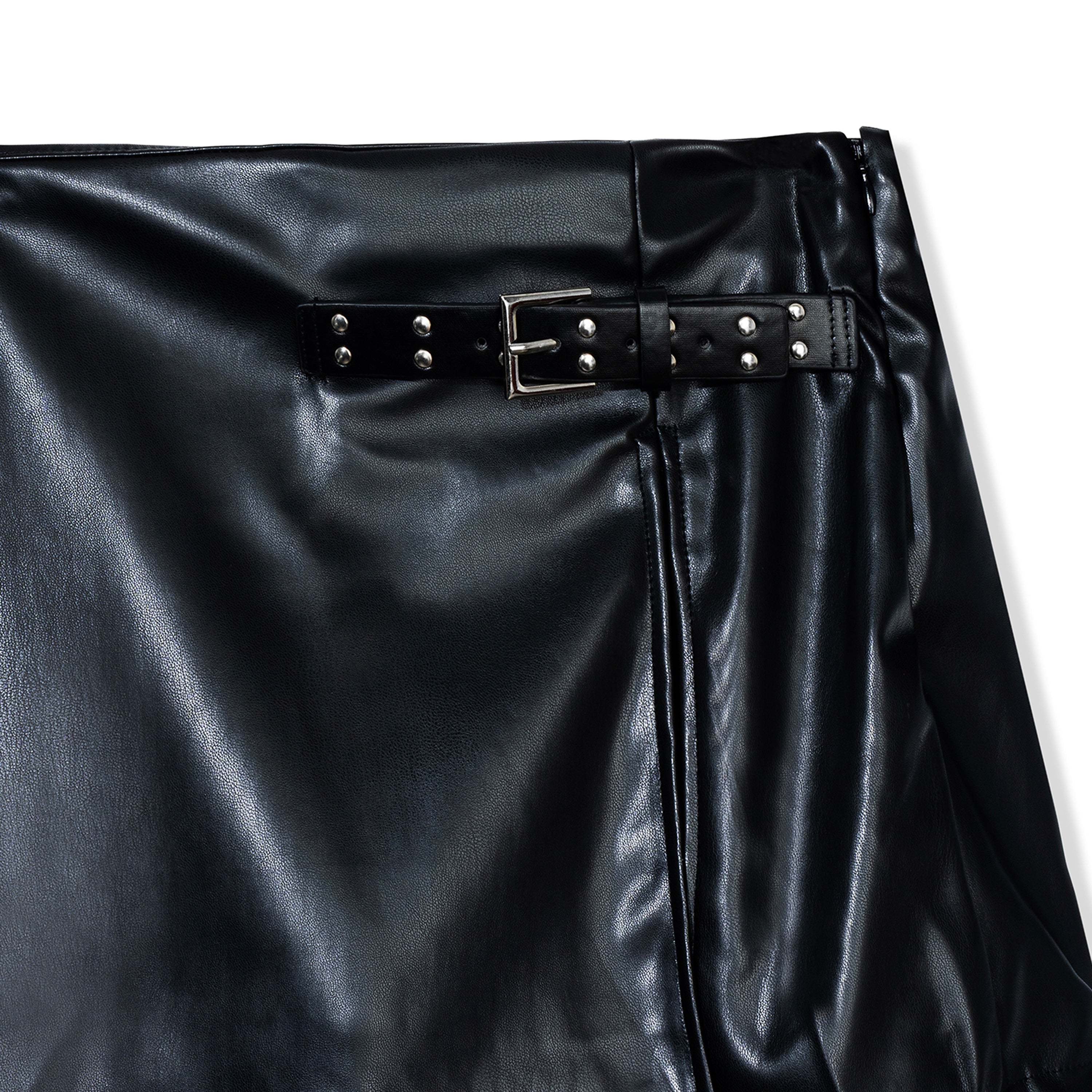 Faux Leather Buckle Mini Skirt