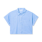 Pinstripe Cropped Boxy Button Down Shirt & Shorts Set