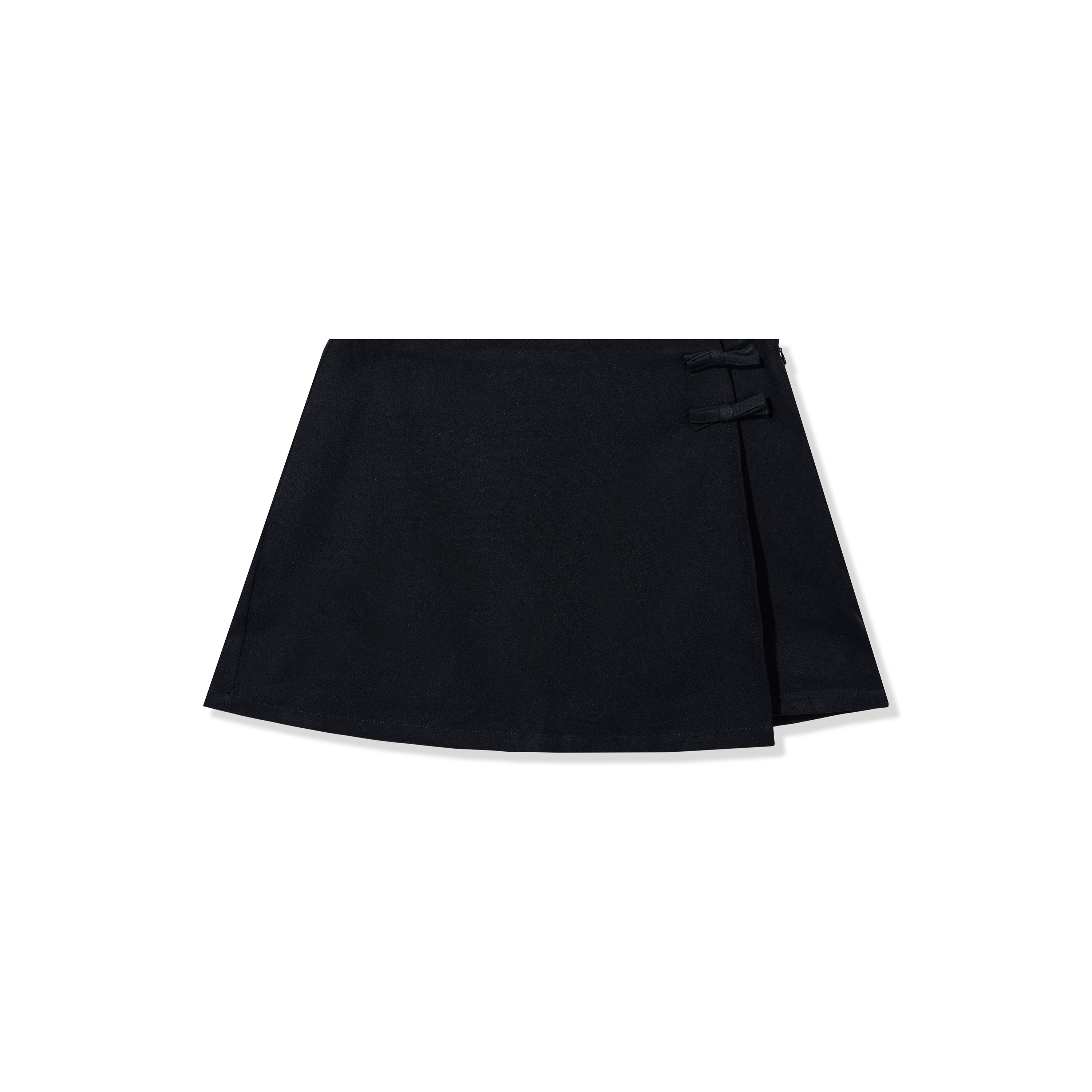 Black Mini Skort with Wrap-Front Silhouette & Bow Detail