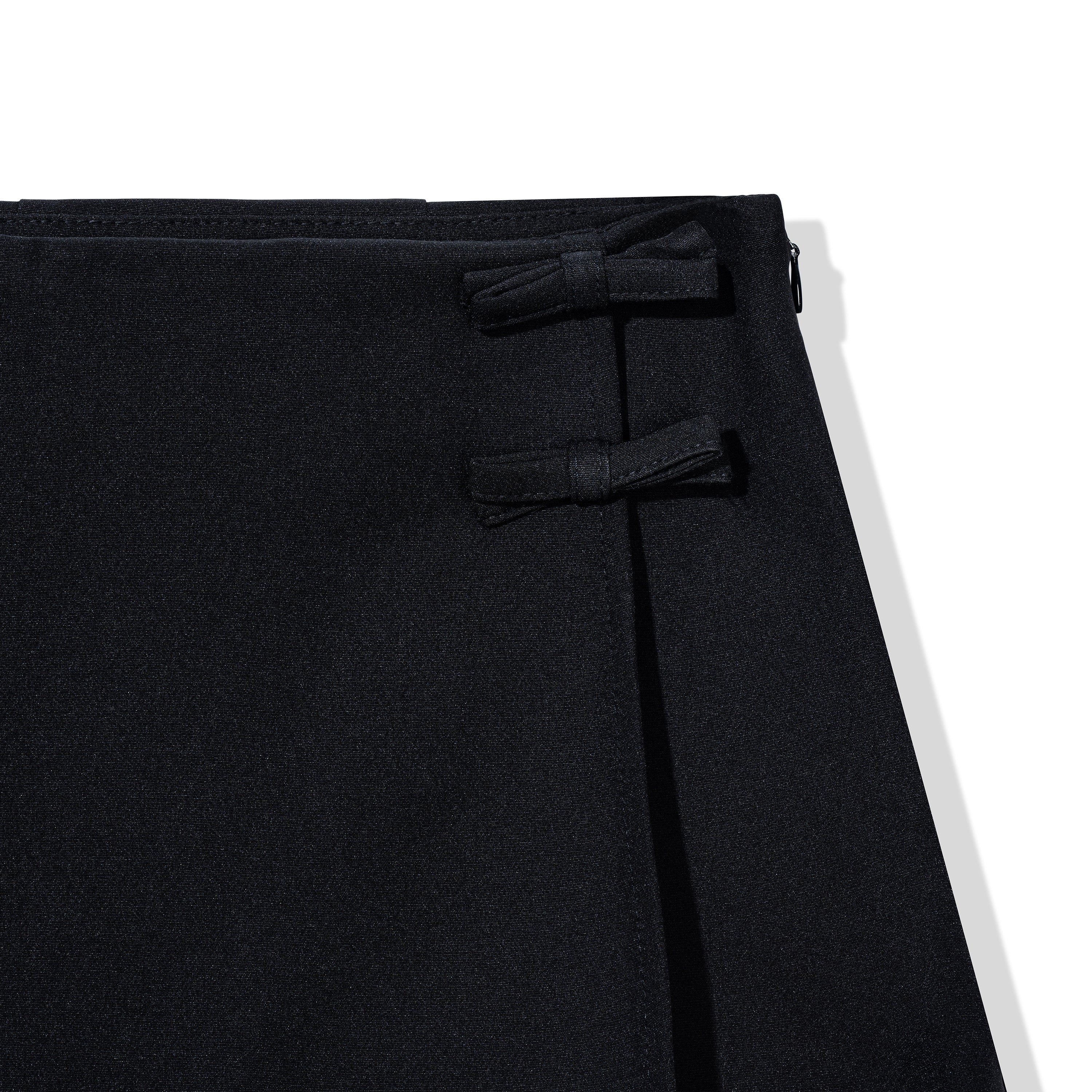 Black Mini Skort with Wrap-Front Silhouette & Bow Detail