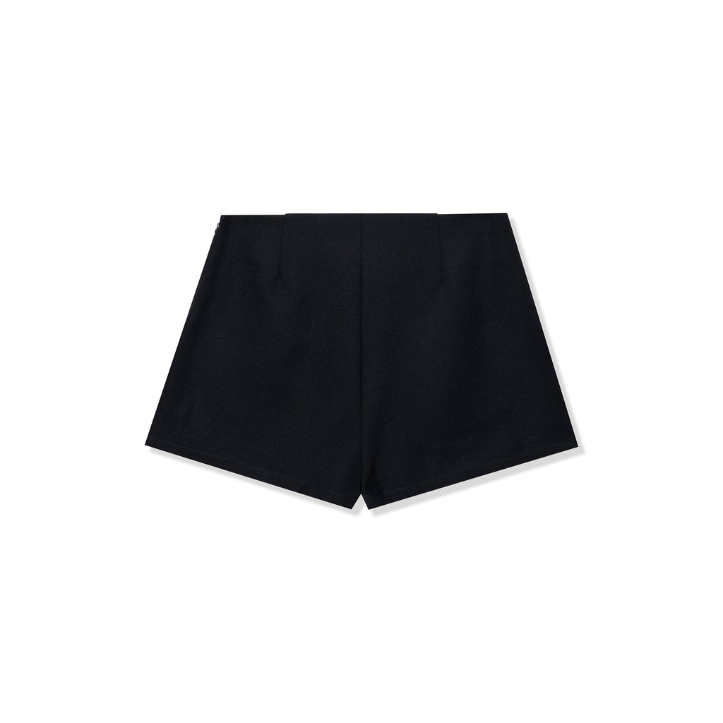 Black Mini Skort with Wrap-Front Silhouette & Bow Detail