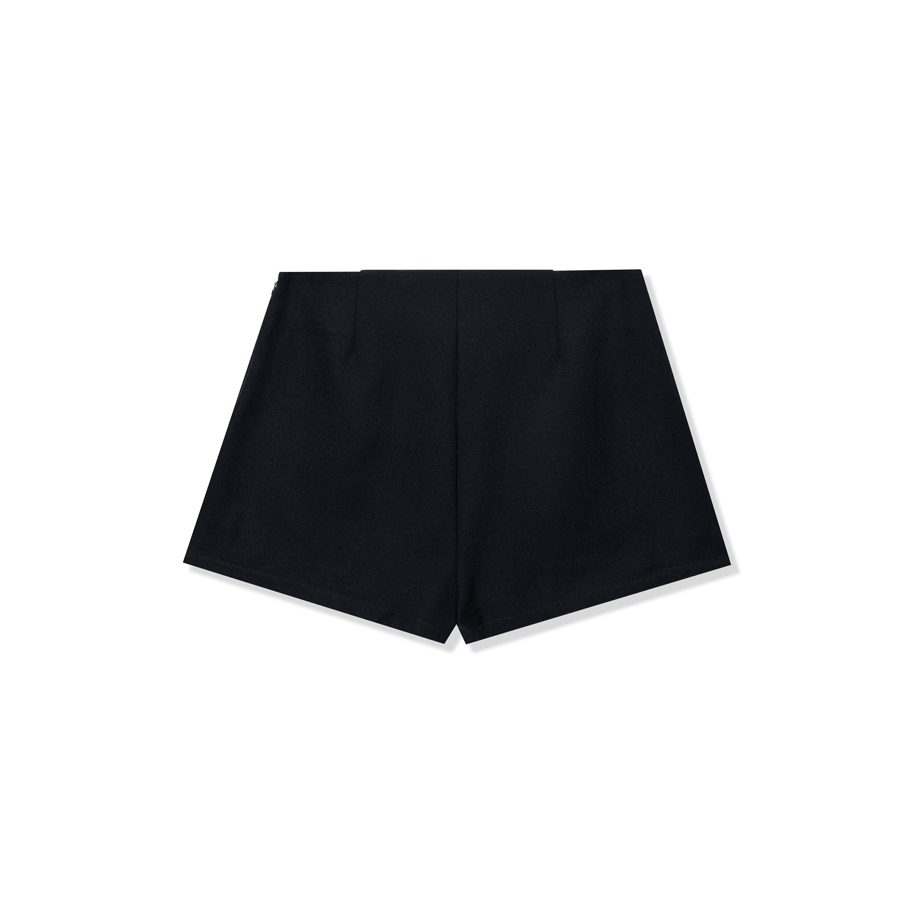 Black Mini Skort with Wrap-Front Silhouette & Bow Detail