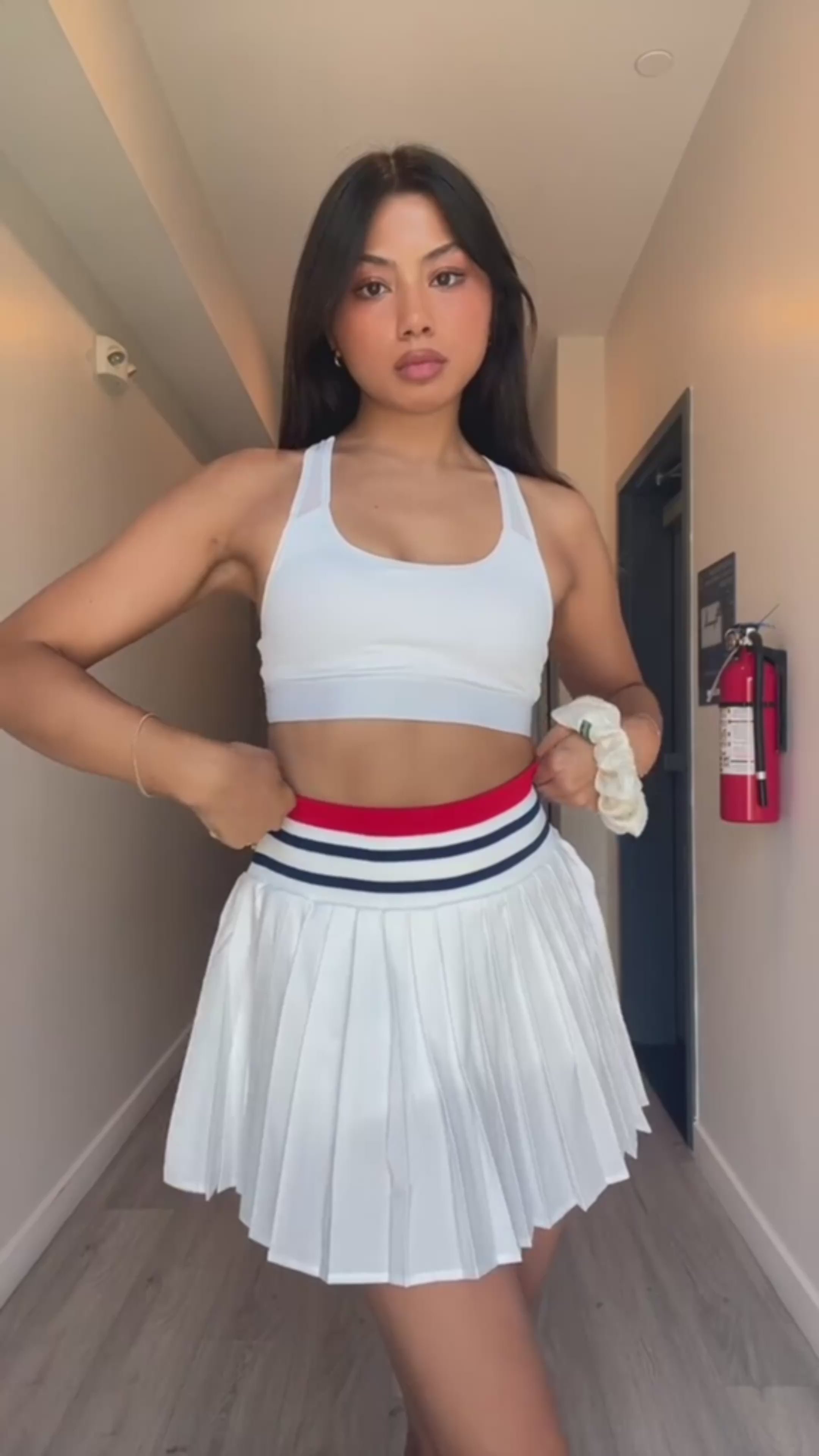Pleated Athletic Skirt with Built-in Shorts & Stretch Waistband