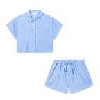 Pinstripe Cropped Boxy Button Down Shirt & Shorts Set